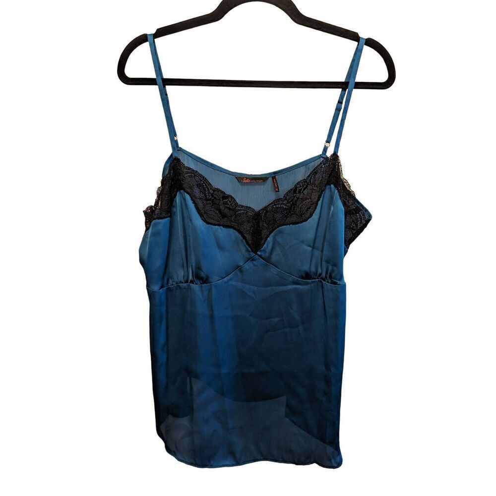 Midnight Blue Satin Lace Trim Camisole
